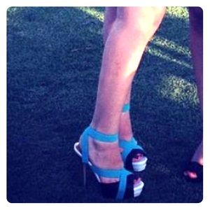 Turquoise, black and white heels
